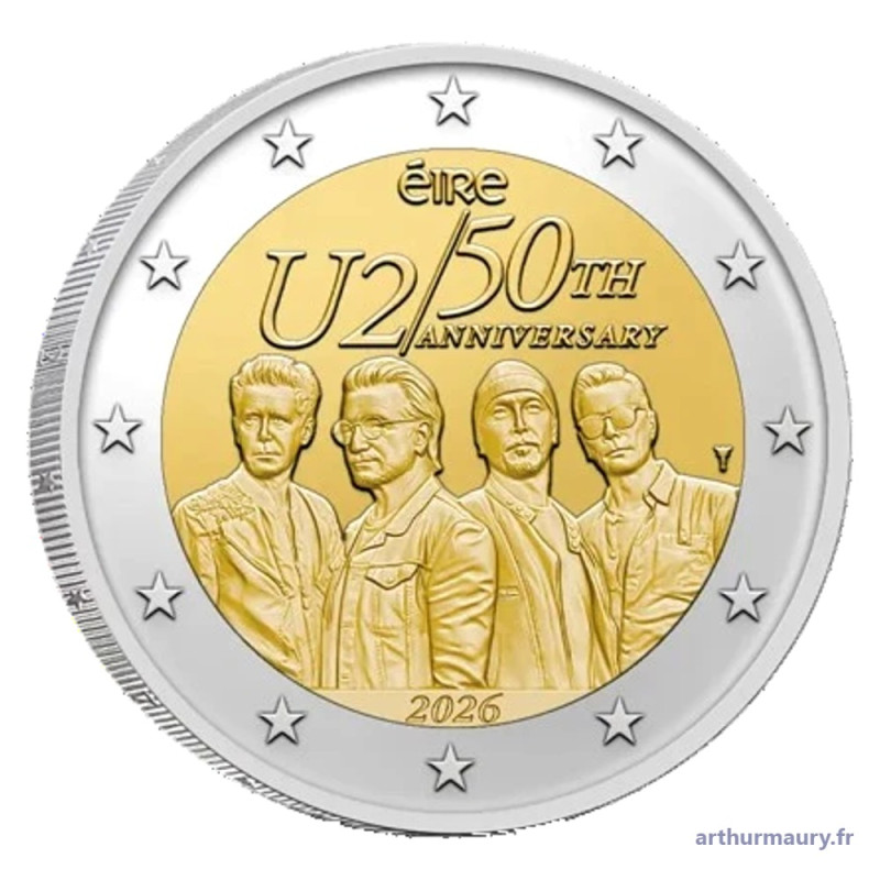 Irlande 2026 - 2 euro commémorative BU - U2 50ans du groupe - revers