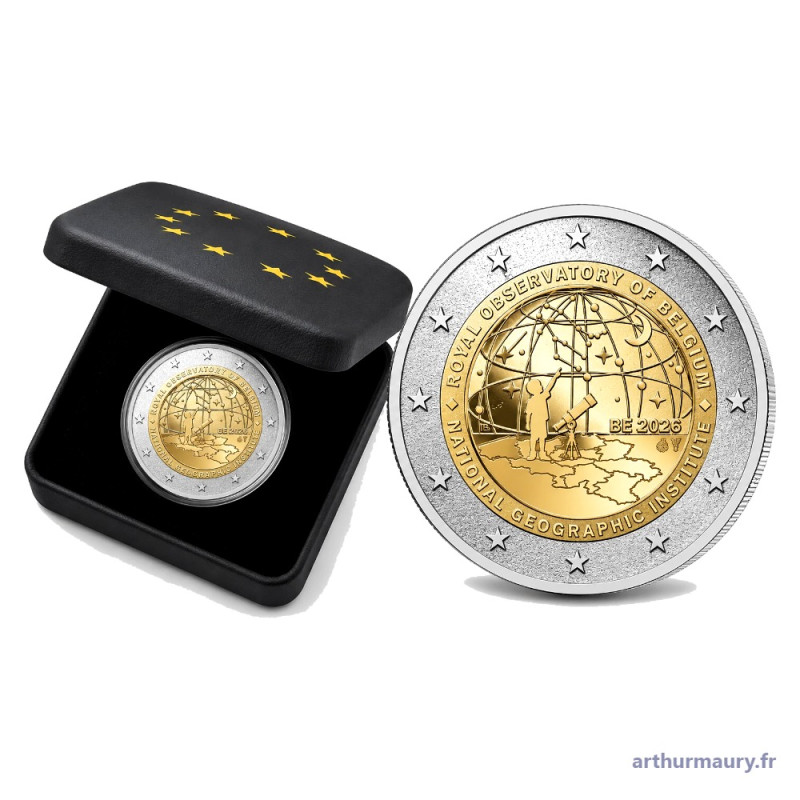 Belgique 2026 - 2 euro commémorative BE polissage inversé - Institut Géographique National et 200 ans - avers