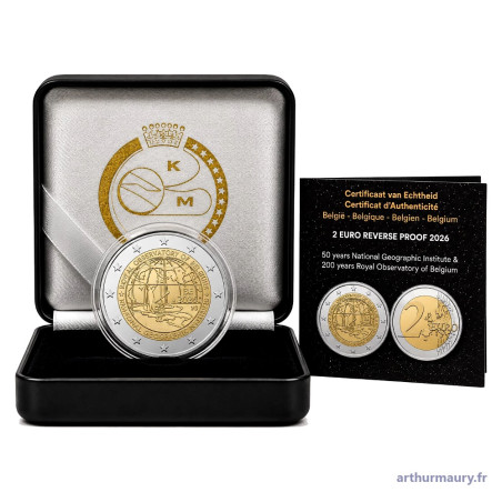Belgique 2026 - 2 euro commémorative BE polissage inversé - Institut Géographique National et 200 ans - revers