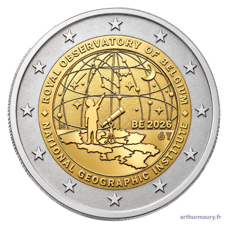 Belgique 2026 - 2 euro commémorative BE polissage inversé - Institut Géographique National et 200 ans - photo 3