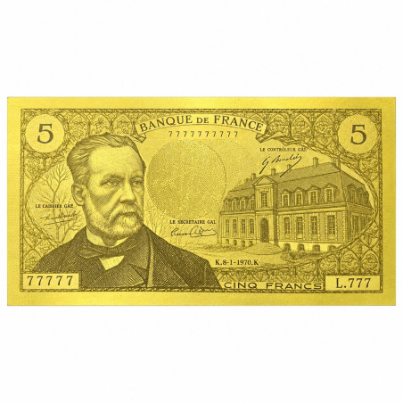 Reproduction billet 5 Francs Pasteur - Doré